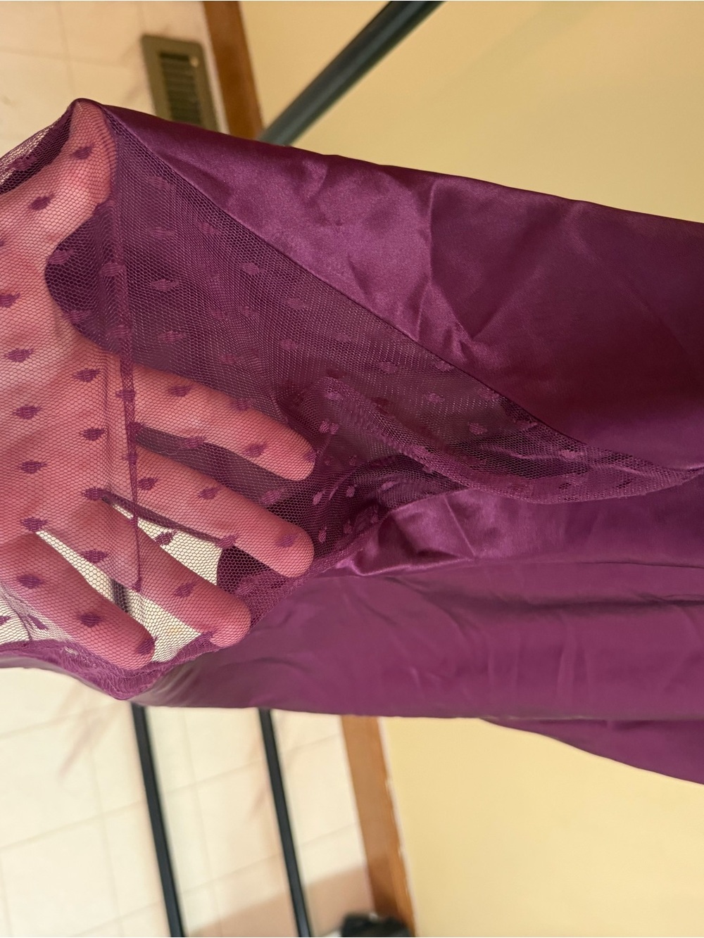 Satin & Sheer Dot Chemise Nightgown - Plum